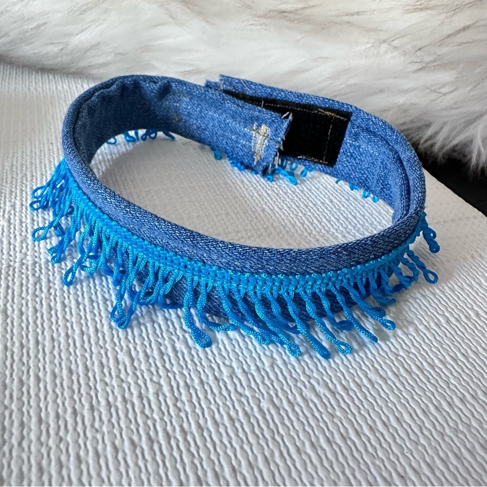 Denim Fringe Boho OOAK Fabric Choker Shabby Chic Necklace Collar Handmade NEW